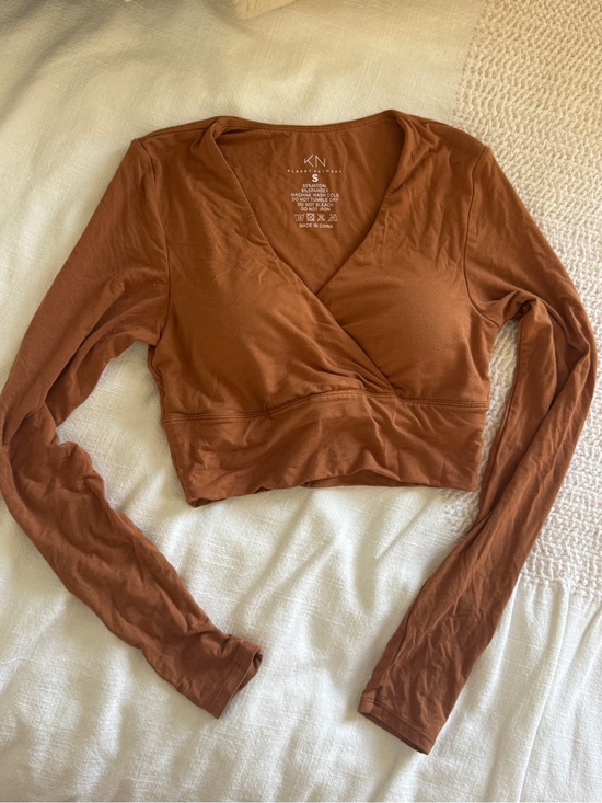 Klassy Network Tops - Klassy Network Camel Wrap Long Sleeve Crop Brami Top in Small